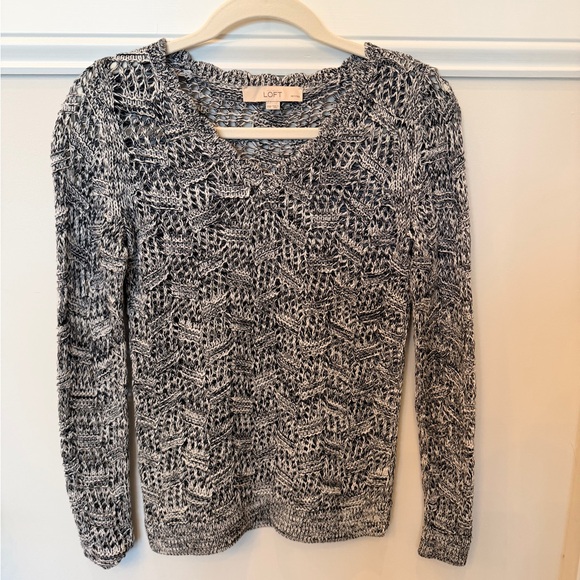 LOFT Sweaters - LOFT Black and White Marled Open Knit Sweater